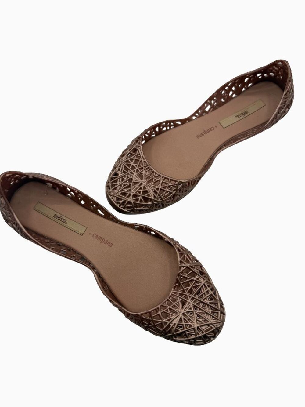Melissa Campana Harmonic Ballet Flats Bronze Rose Gold Jelly Shoes Women's US 8